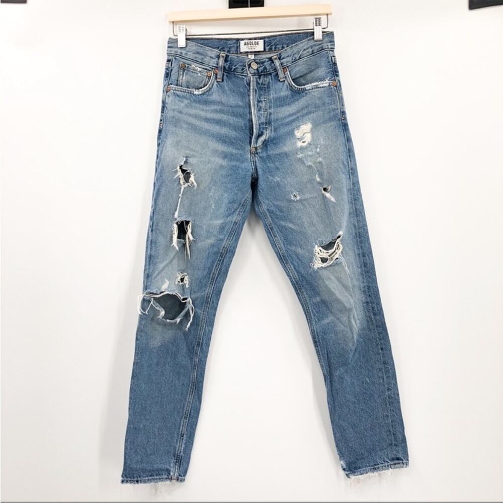 Agolde Jamie High Rise Distressed Classic Straight Leg Jeans In Isolation 25